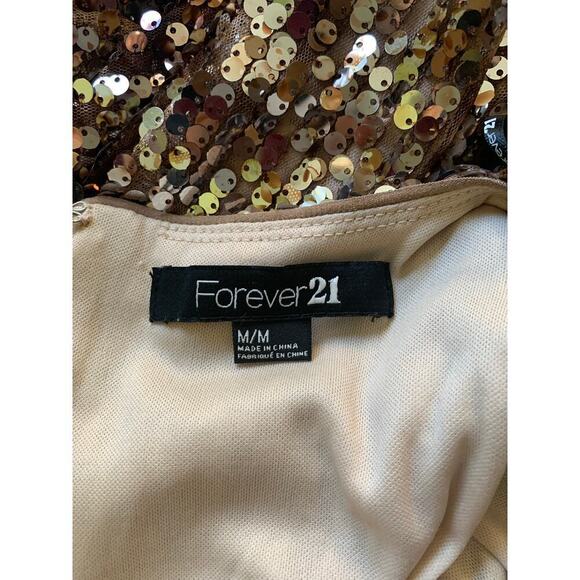 Forever 21 Gold Sequined Bodycon Short Sleeved Holiday Evening Dress size Medium - Picture 7 of 8